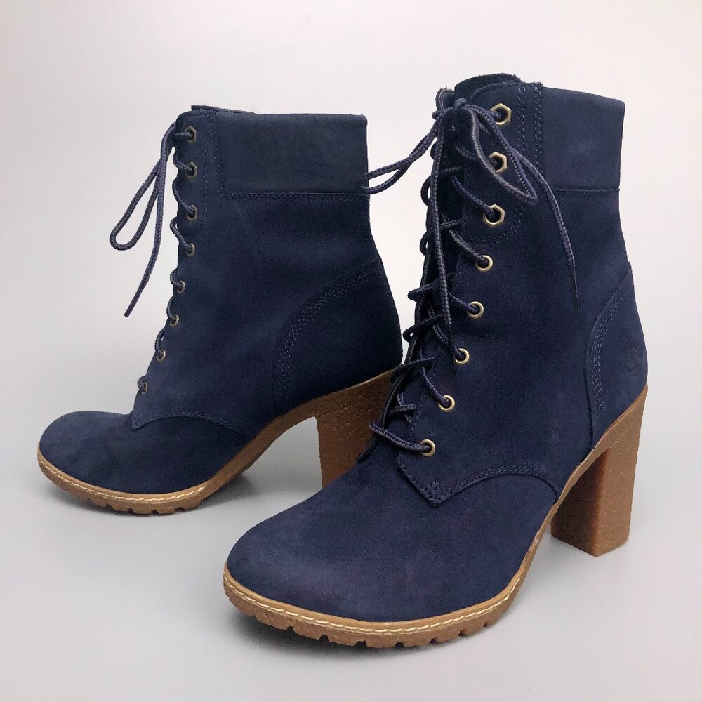 Like New Cute Timberland Leather/Suede Heeled Boots - Navy